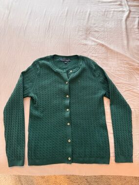 Tommy Hilfiger Emerald Green Cable-Knit Button Cardigan